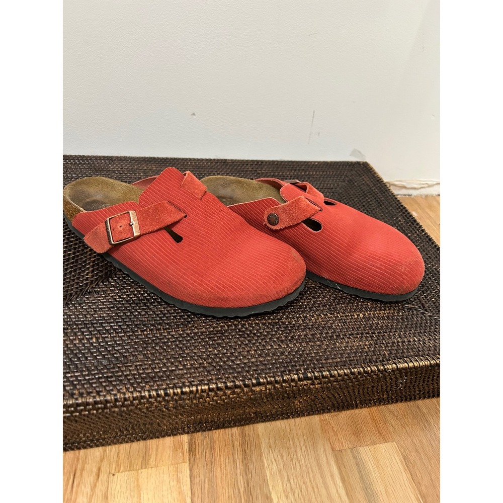 Birkenstock Boston Women 39 Sienna Red Corduroy Embossed Suede Mules Gorpcore
